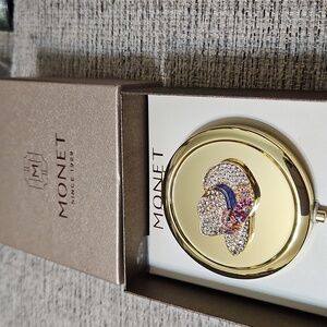 Monet Compact Double Mirror Gold Tone Beaded Cowboy Hat
